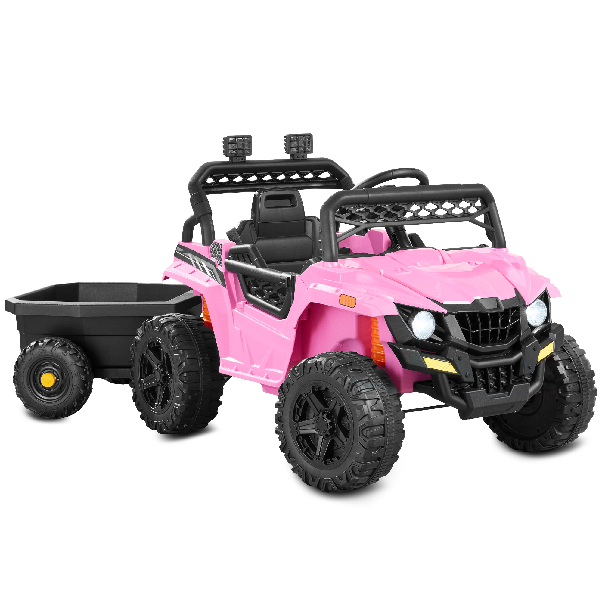 Kids 12V Electric Ride-On UTV and Trailer w/ Parent Remote Control, LED Lights - Pink - Best Choice Products Online
