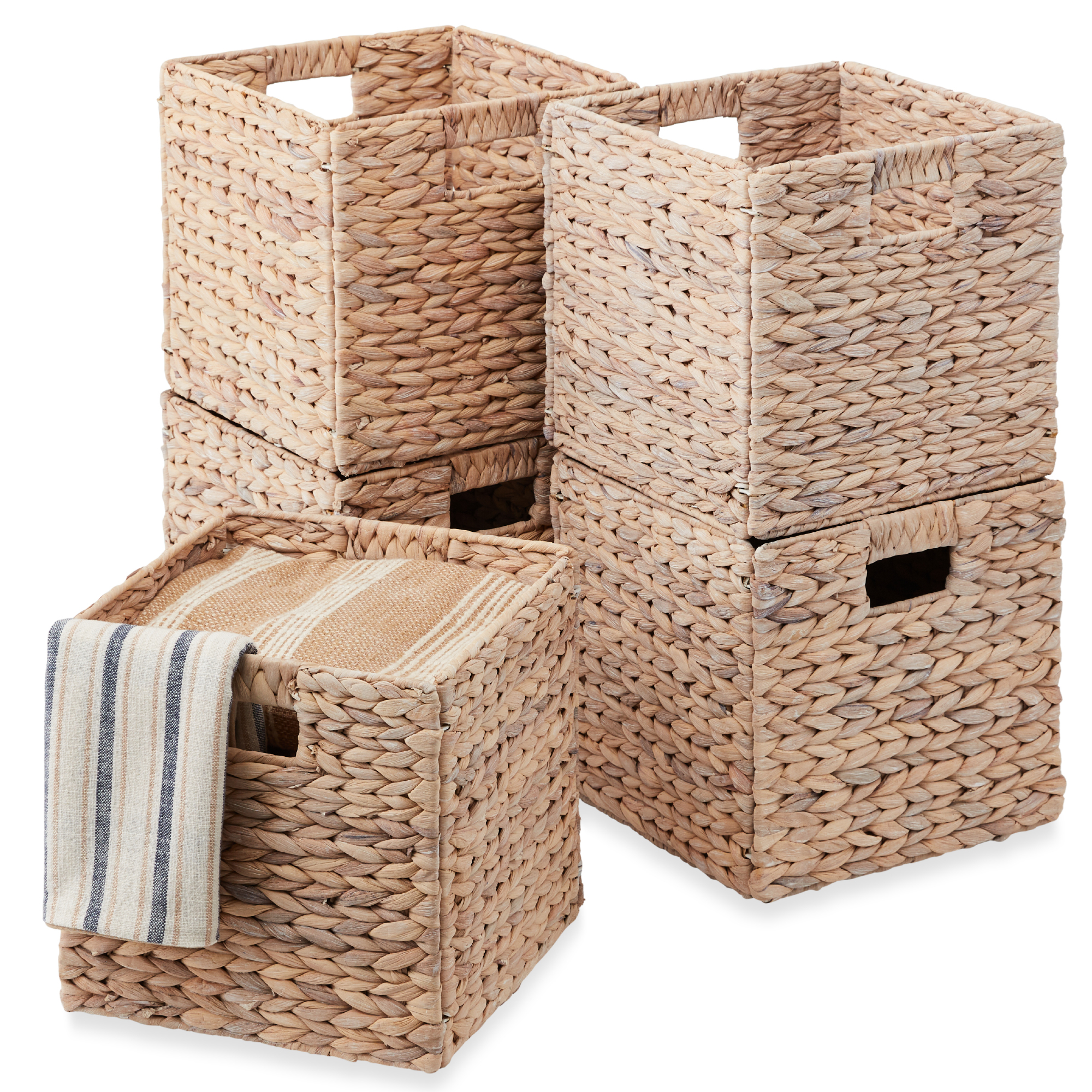 13x13in Hyacinth Storage Baskets, 5 Multipurpose Collapsible Organizers - White - Best Choice Products Online