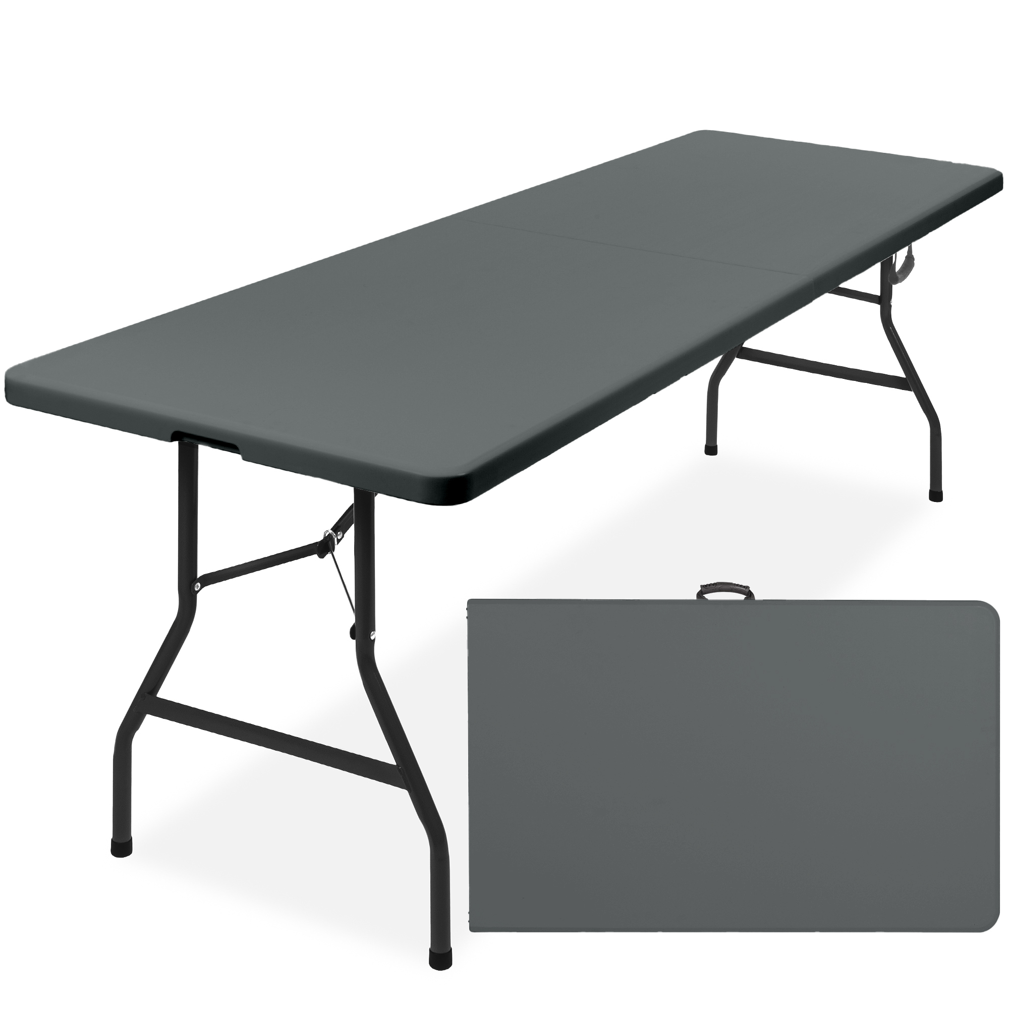 8ft Plastic Folding Table, Indoor Outdoor Heavy Duty Portable w/ Handle, Lock for Picnic - Dark Gray - Best Choice Products Online