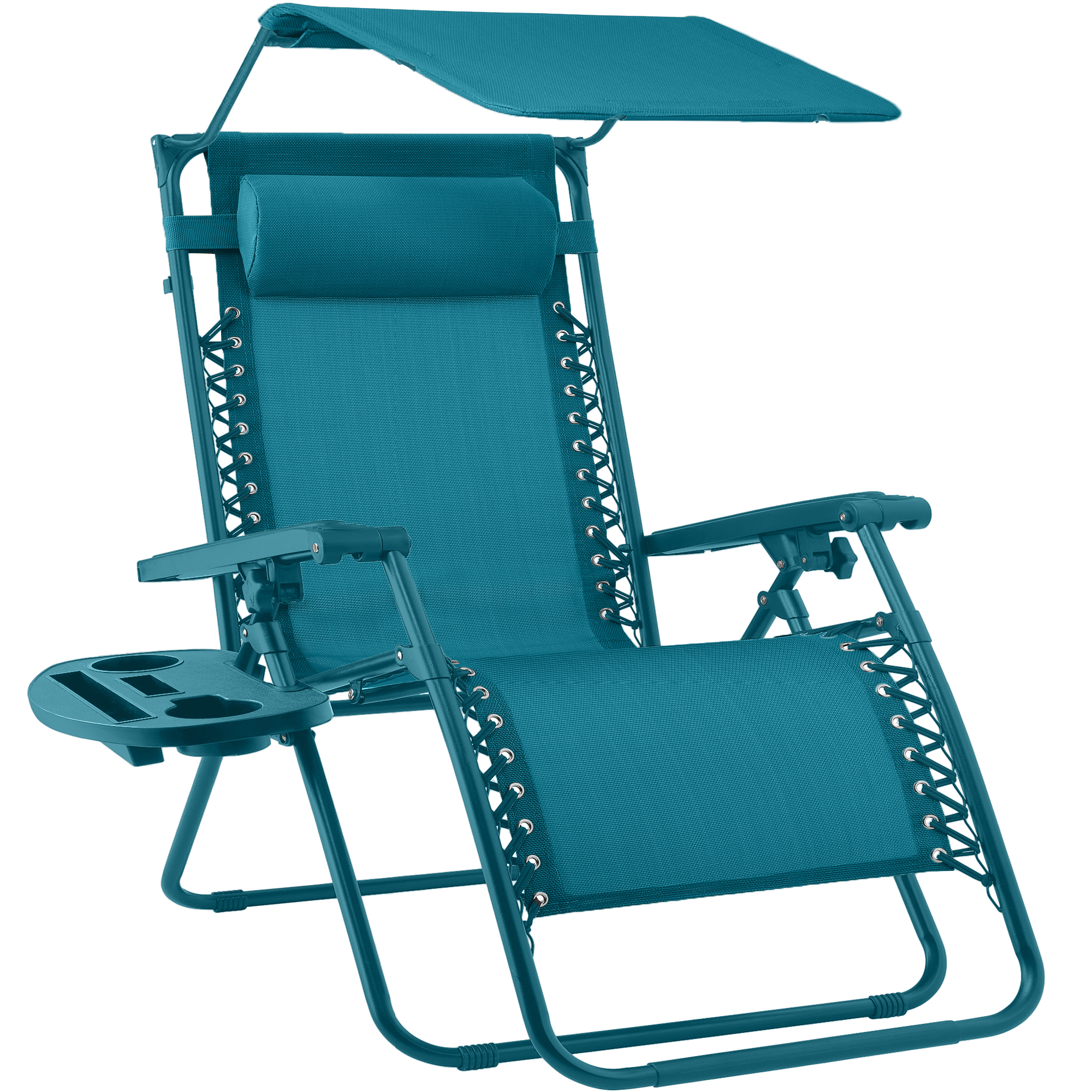 Folding Zero Gravity Chair, Patio Lounge Recliner w/ Canopy Shade, Headrest, Side Tray - Peacock - Best Choice Products Online