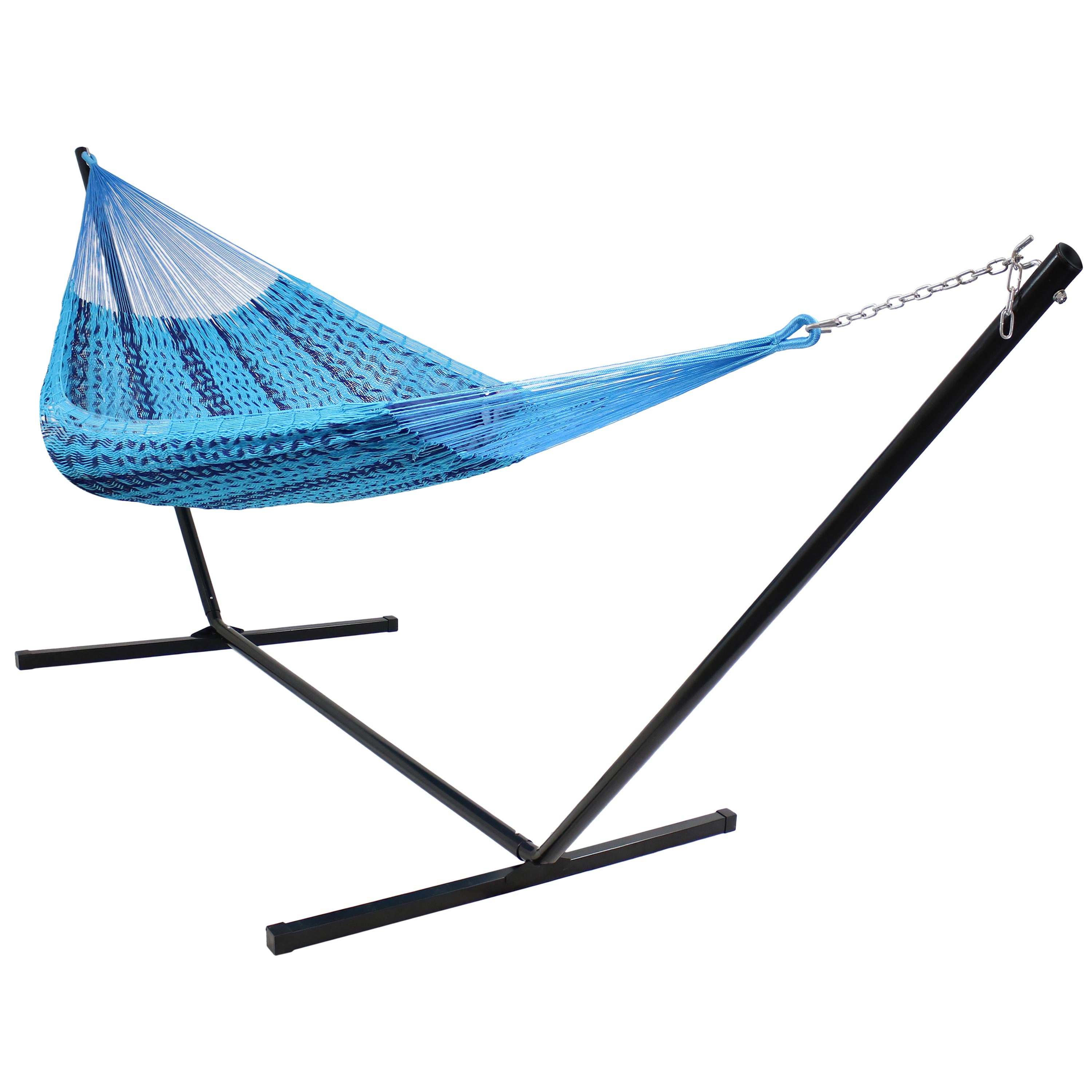 Sunnydaze XXL Thick Cord Mayan Hammock and Stand - Blue