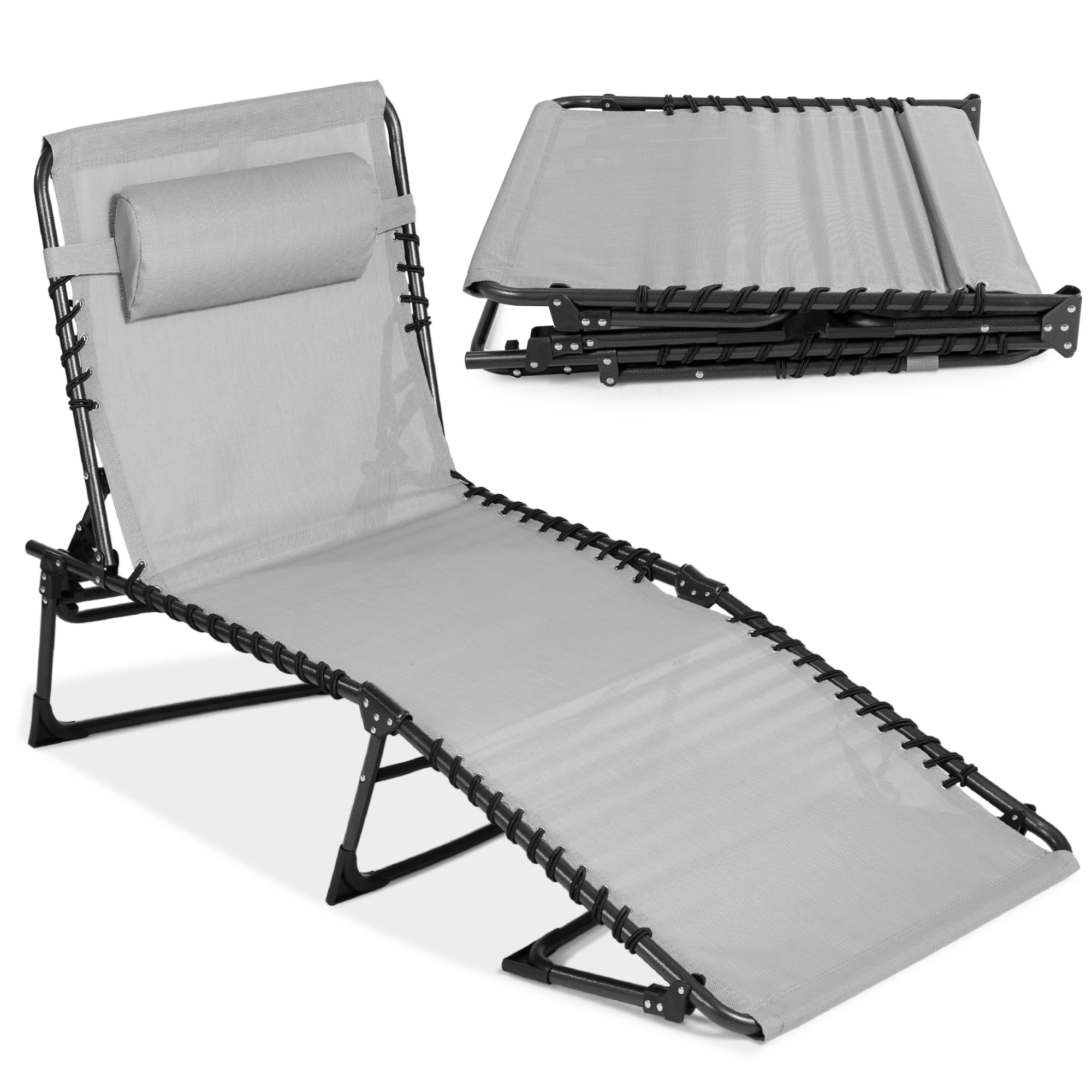 Patio Chaise Lounge Chair, Outdoor Portable Adjustable Pool Recliner w/ Pillow - Fog Gray - Best Choice Products Online