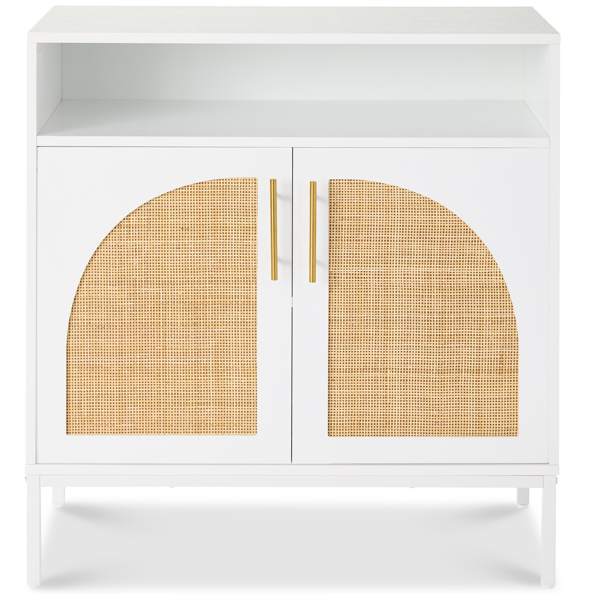 Arched 2-Door Rattan Cabinet, Sideboard, Buffet, w/ Cord Cutout, Adjustable Storage Shelf - White - Best Choice Products Online