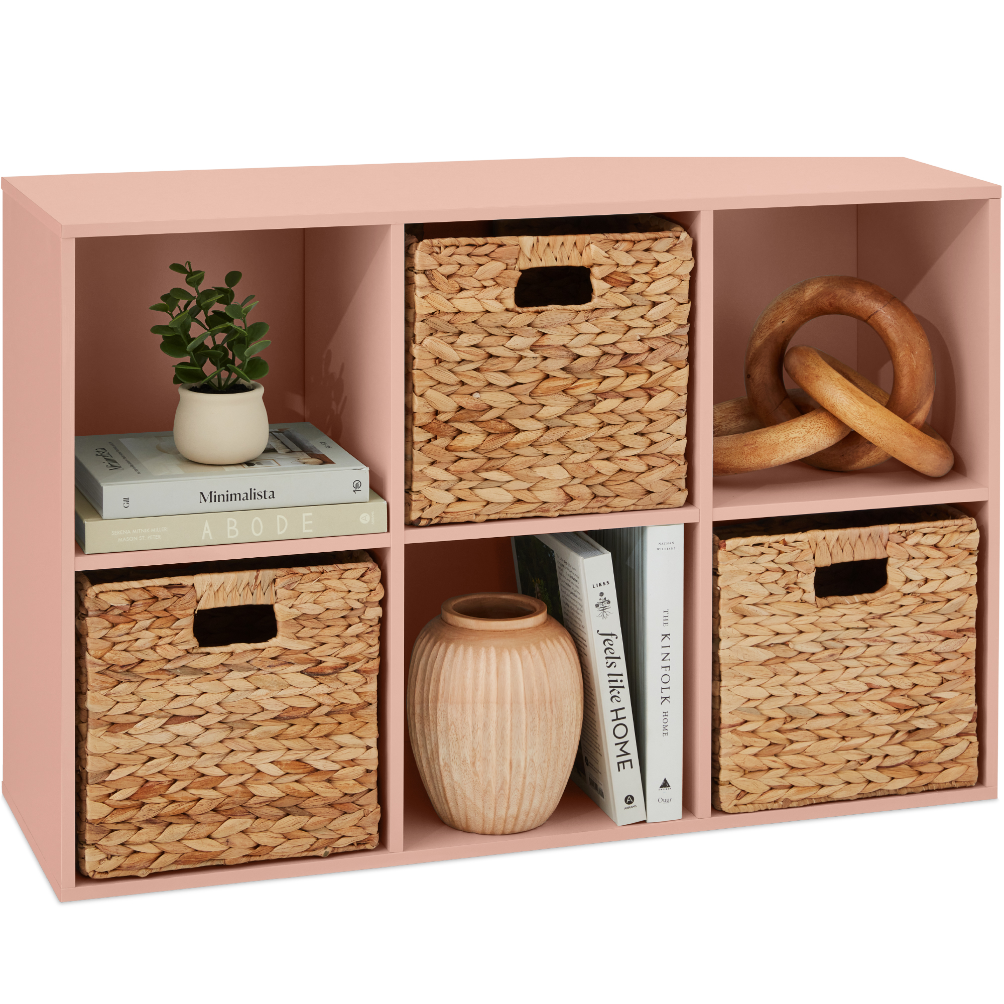 6-Cube Bookshelf, 11in Display Storage System, Customizable Organizer w/ Removable Back Panels - Light Pink - Best Choice Products Online