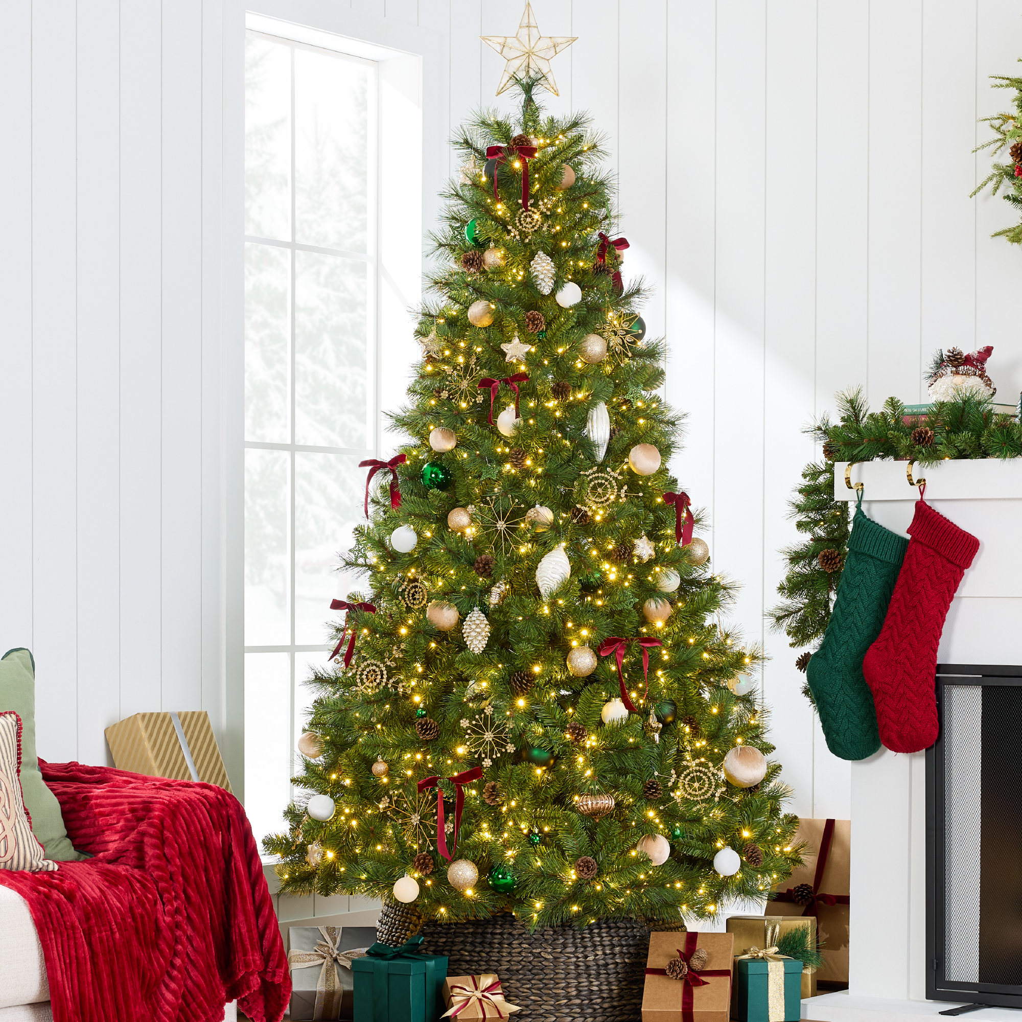 7.5ft Pre-Lit Scotch Pine Christmas Tree w/ 1,320 Branch Tips, 450 2-in-1 LED Lights - Best Choice Products Online