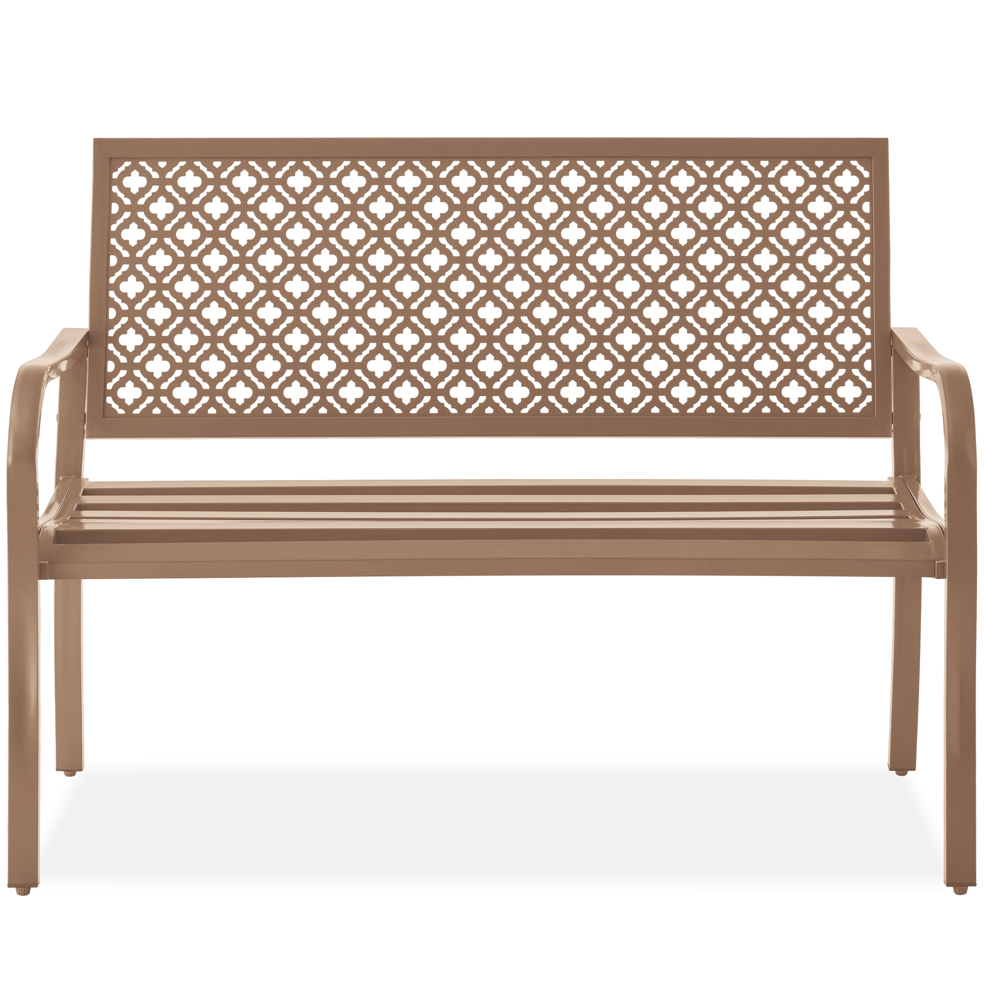 Indoor Outdoor Steel Garden Patio Porch Bench Furniture w/ Geometric Backrest, 790lb Capacity - Taupe - Best Choice Products Online