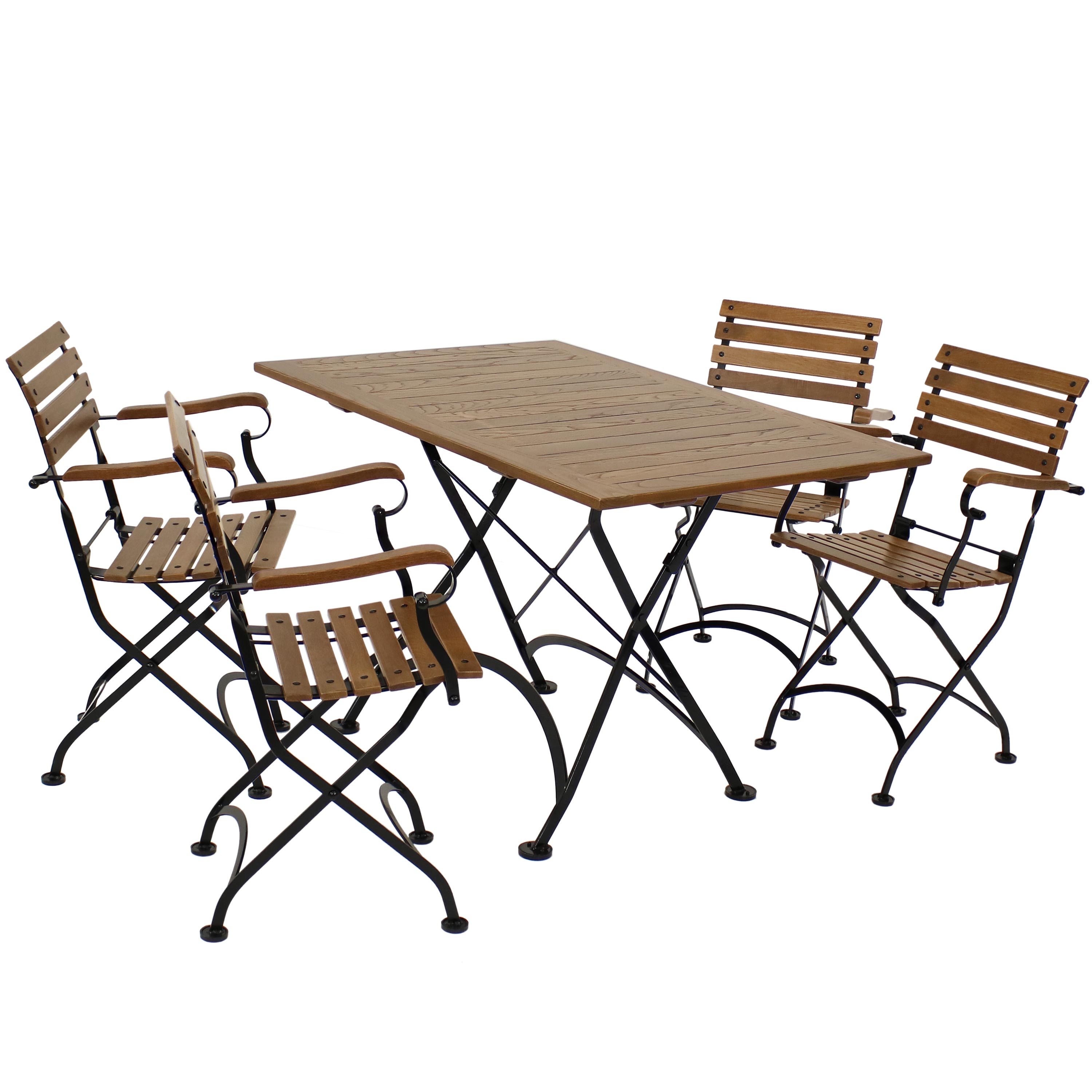 Sunnydaze Essential European Chestnut Wood 5-Piece Folding Table and Chairs Set