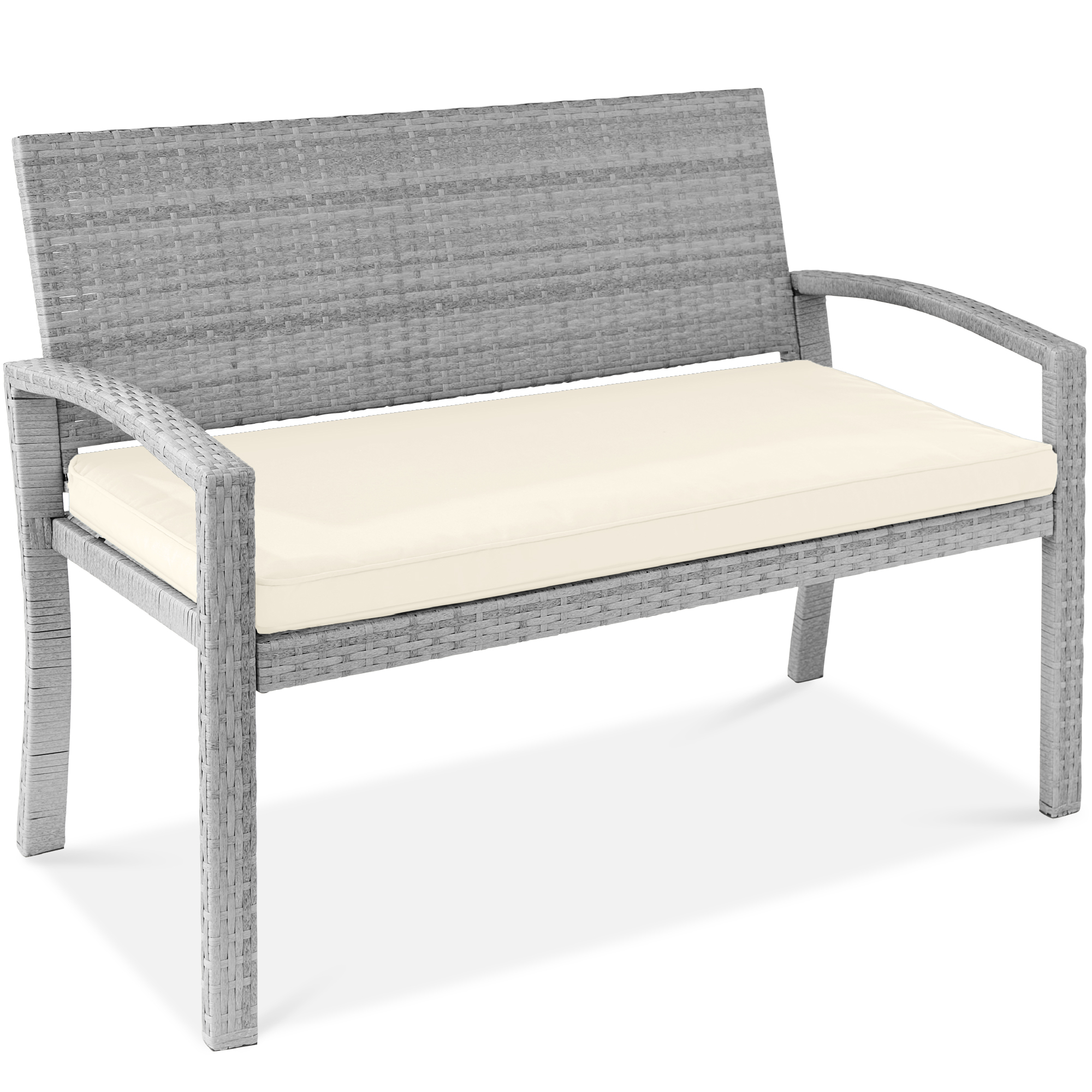 2-Person Wicker Bench, Outdoor Patio Garden Porch Furniture w/ 700lb Capacity, Cushion - Cream/Gray - Best Choice Products Online