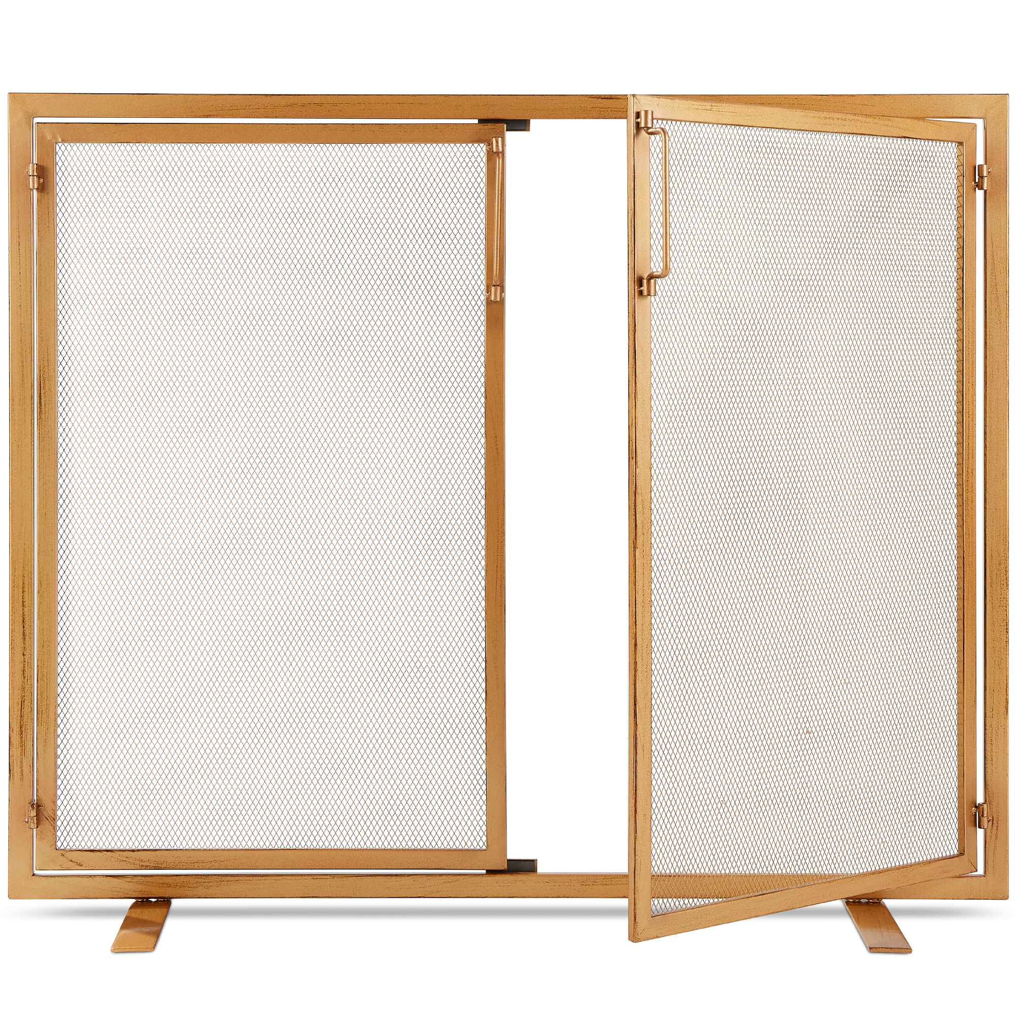 Magnetic 2-Door Fireplace Screen, Handcrafted Wrought Iron Spark Guard, 38.5x31in - Gold | Best Choice Products Online