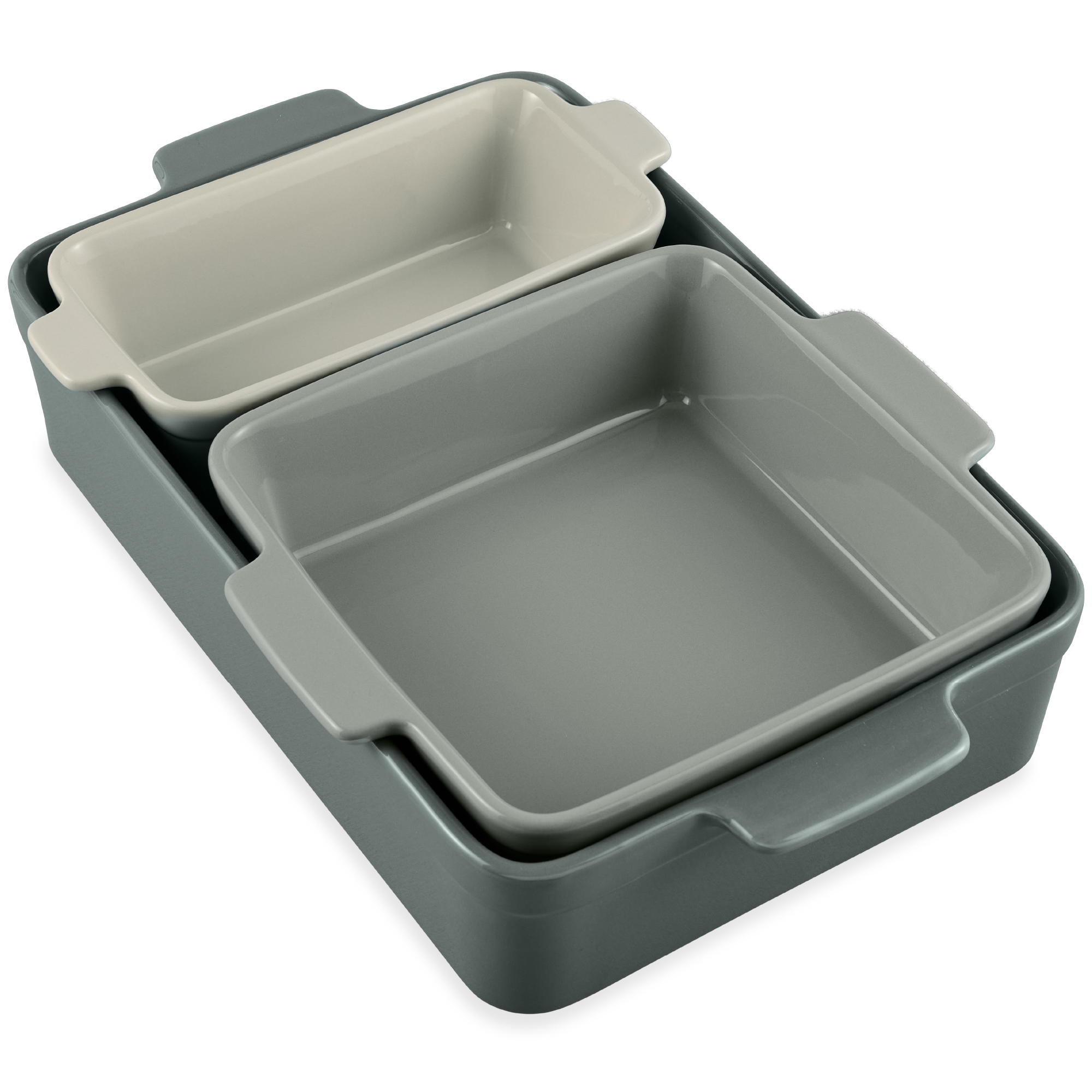 Ceramic Nesting Bakeware Set of 3 Casserole, Loaf & Square Baking Dishes w/ Handles - French Gray - Best Choice Products Online