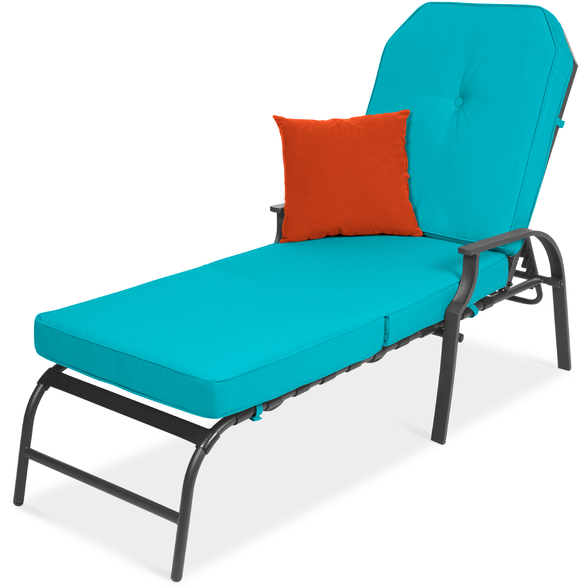 Best Choice Products Adjustable Outdoor Chaise Lounge Chair for Patio, Poolside w/ UV-Resistant Cushion - Dark Gray/Teal