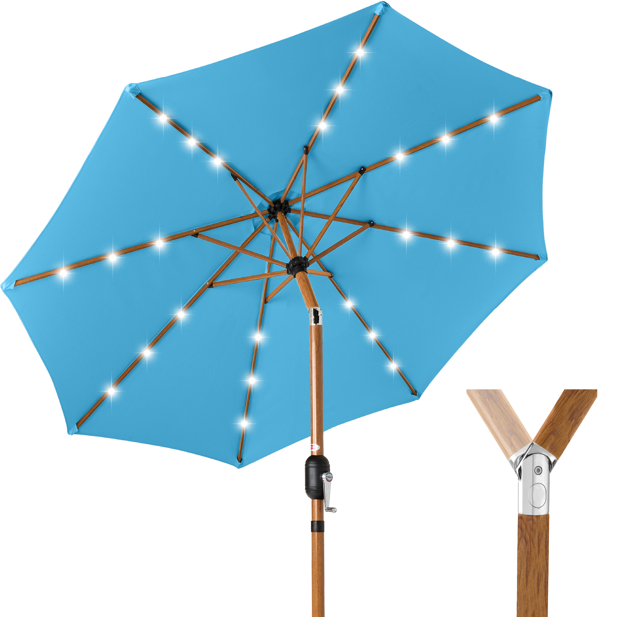 Best Choice Products 10ft Solar LED Lighted Outdoor Woodgrain Pattern Steel Market Patio Umbrella - Sky Blue