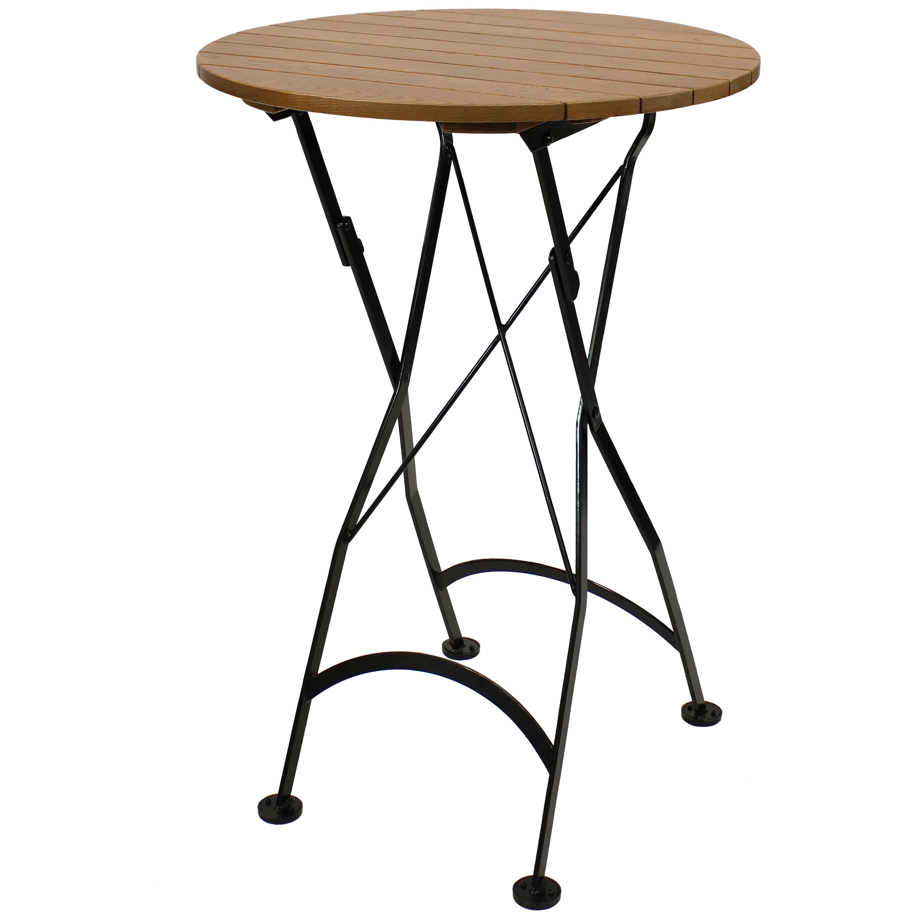 Sunnydaze Bar Height Folding European Chestnut Wood Round Table - 28-Inch