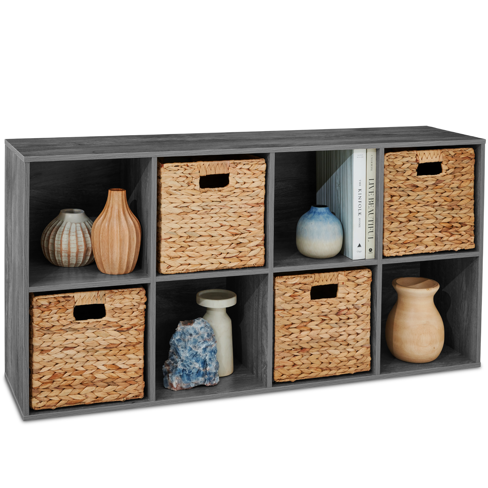 8-Cube Bookshelf, 13.5in Display Storage System, Organizer w/ Removable Back Panels - Dark Gray - Best Choice Products Online