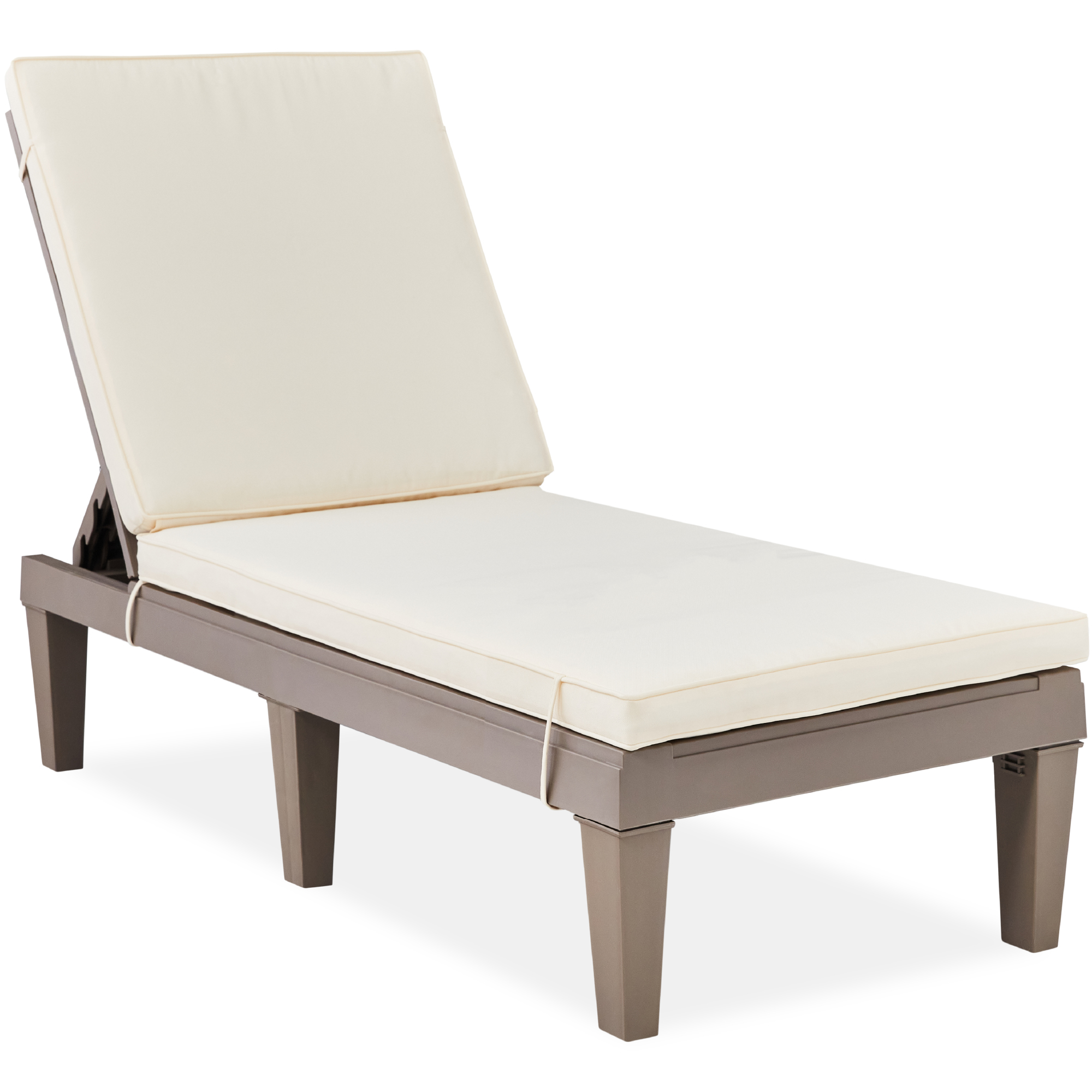 Outdoor Lounge Chair, Resin Patio Chaise Lounger w/ Seat Cushion, 5 Positions - Brown/Ivory - Best Choice Products Online