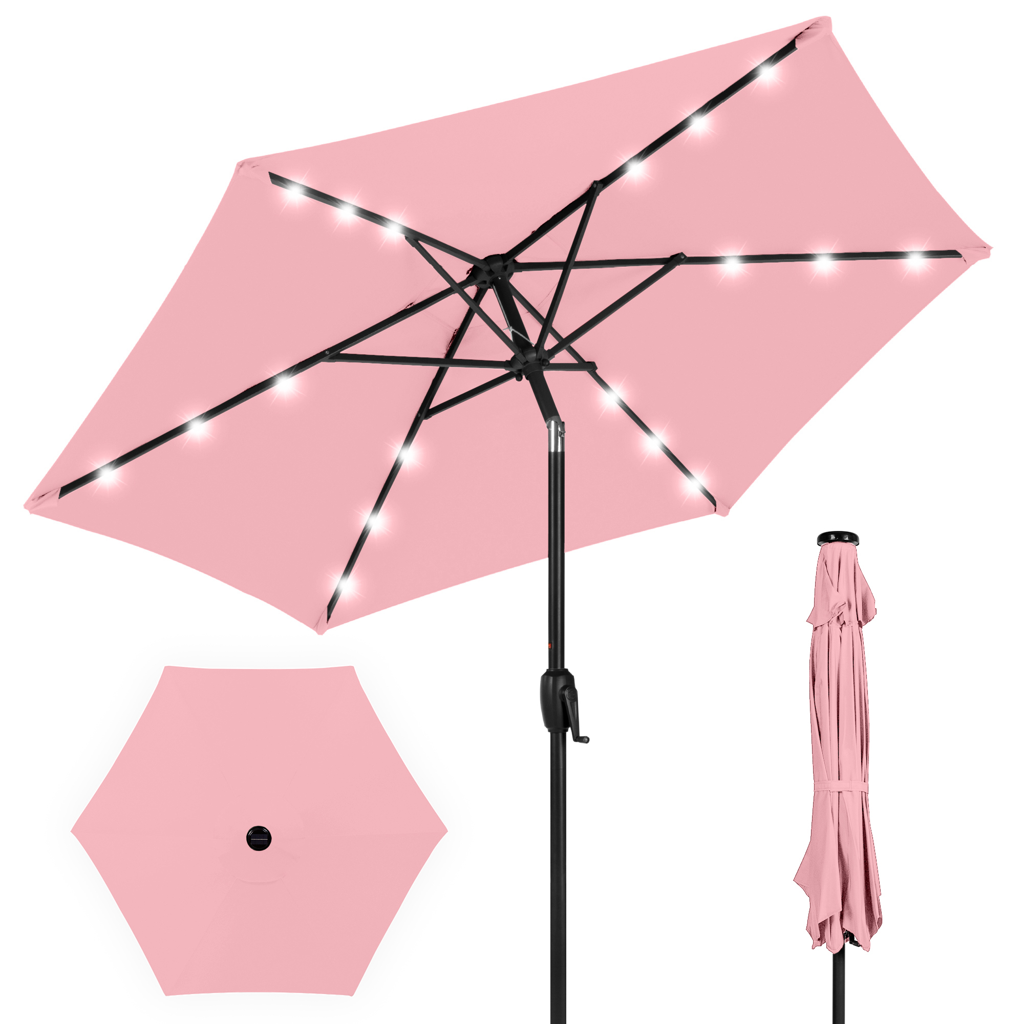 Best Choice Products 7.5ft Outdoor Solar Patio Umbrella for Deck, Pool w/ Tilt, Crank, LED Lights - Carnation