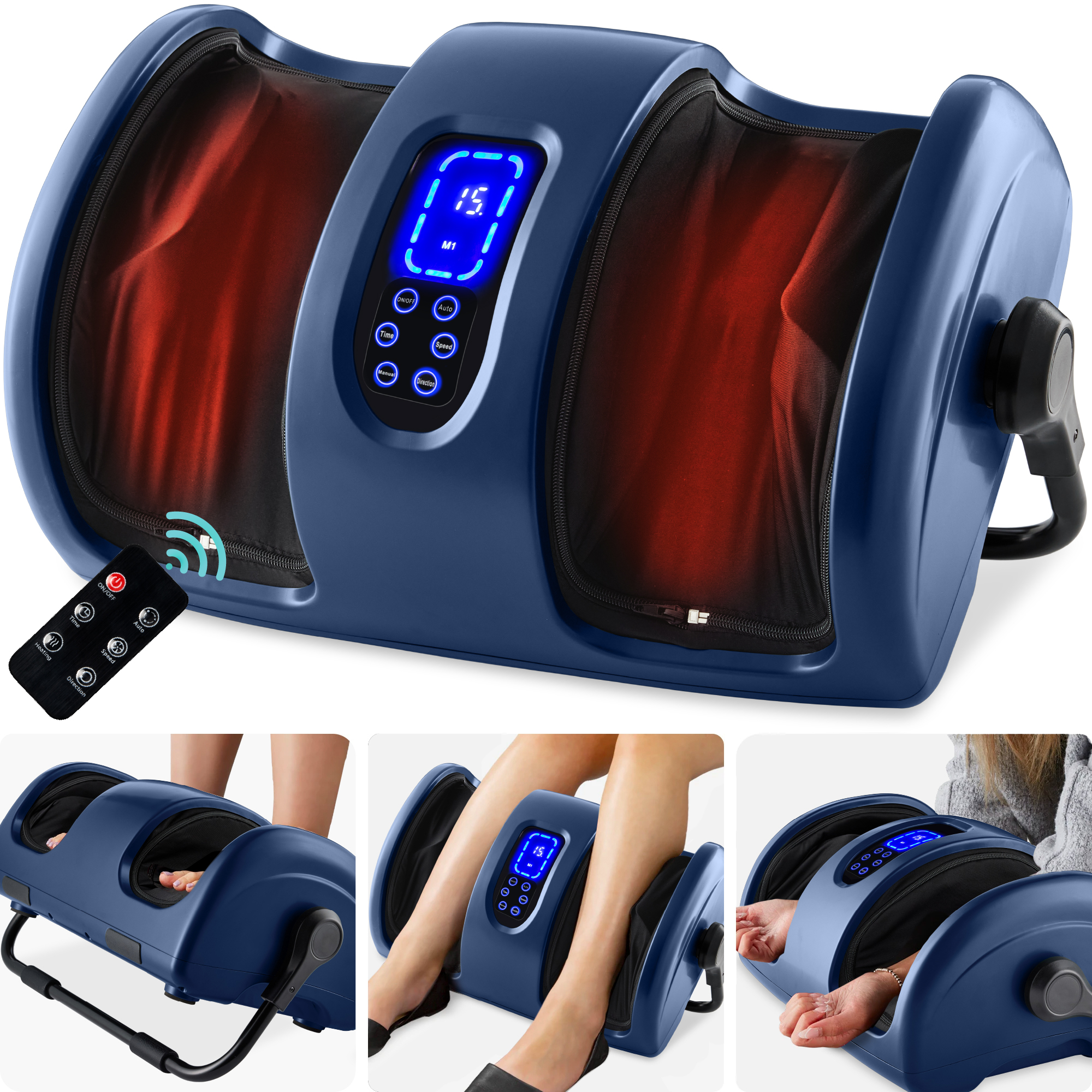 Shiatsu Foot Massager Therapeutic Reflexology w/ High-Intensity Rollers, Electric - Navy Blue - Best Choice Products Online