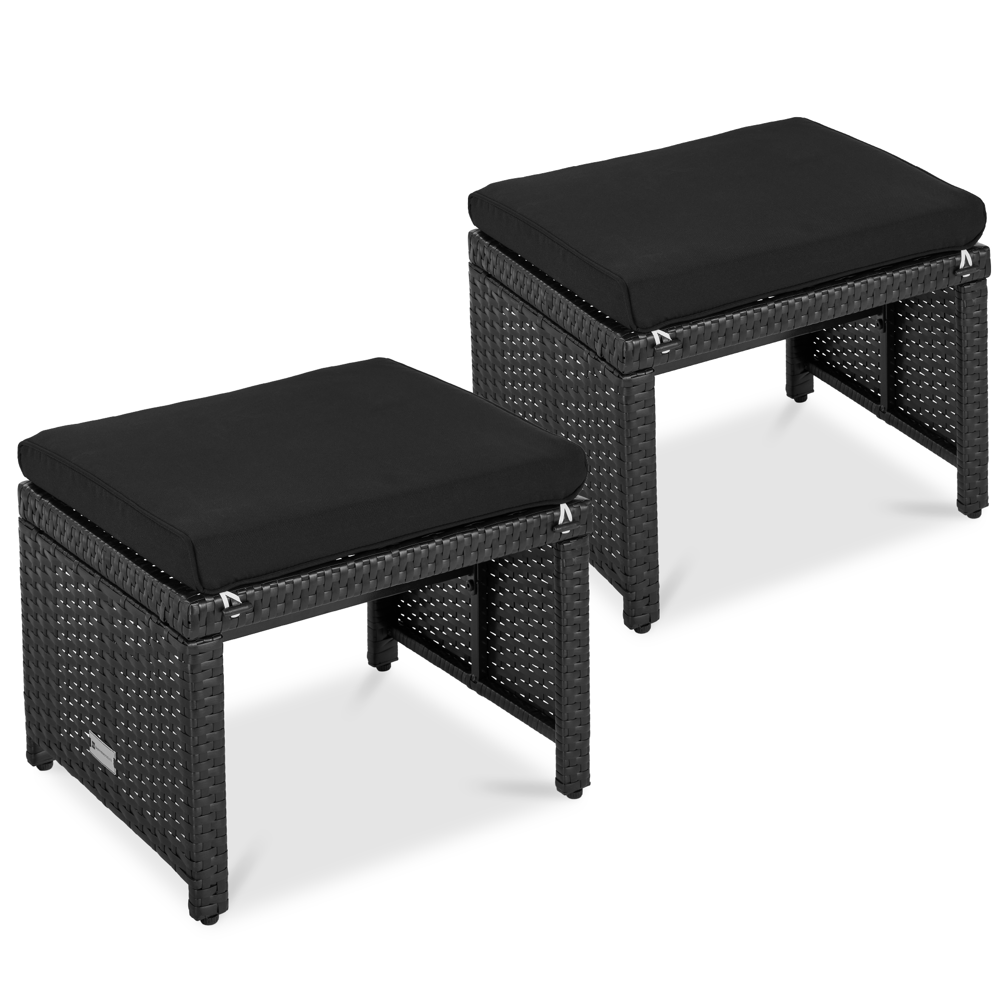 Multipurpose Patio Wicker Ottomans w/ Removable Cushions, Steel Frame, Set of 2 - Black/Black - Best Choice Products Online