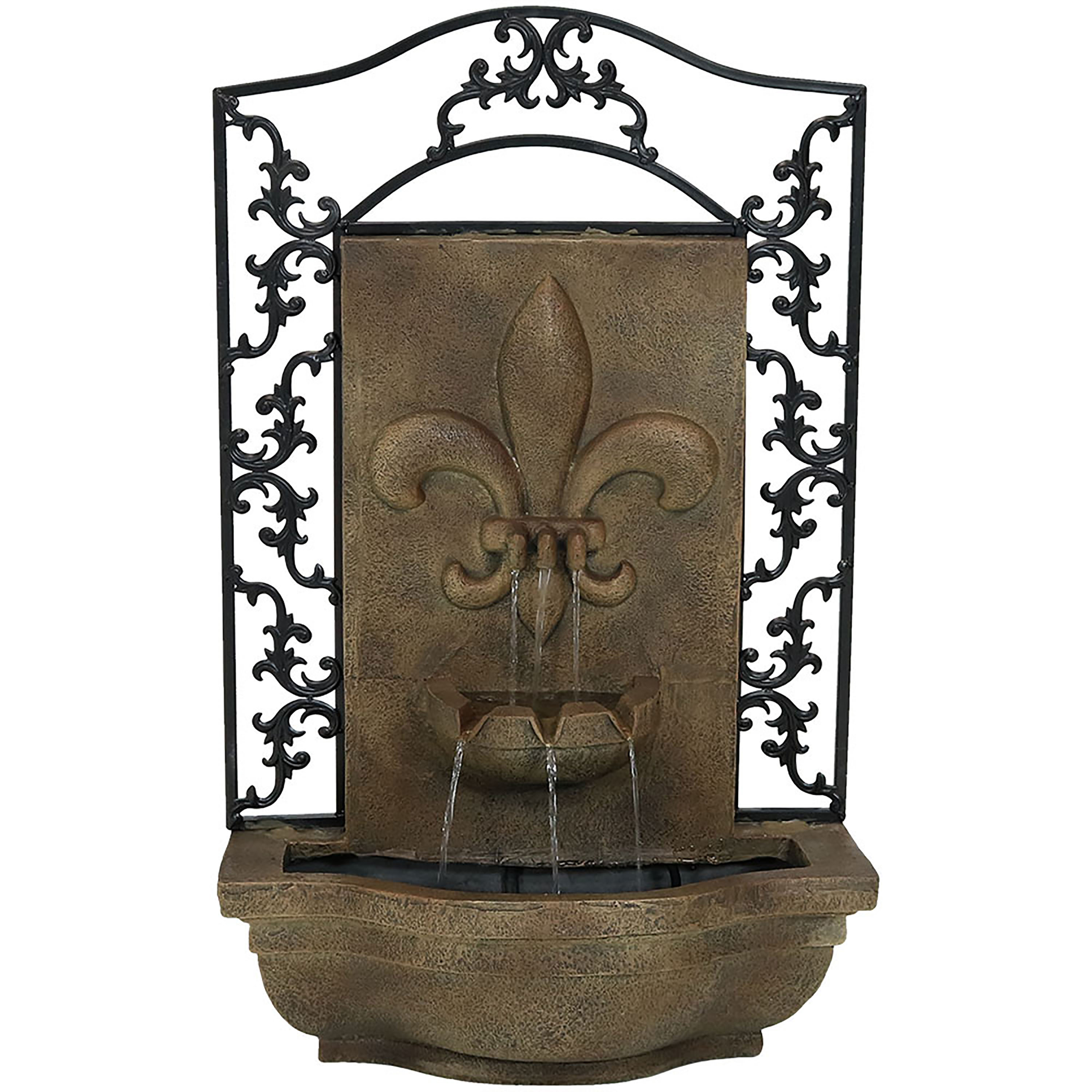 Sunnydaze French Lily Solar Outdoor Wall Fountain, Includes Solar Pump and Panel, Florentine, Solar with Battery Backup Feature