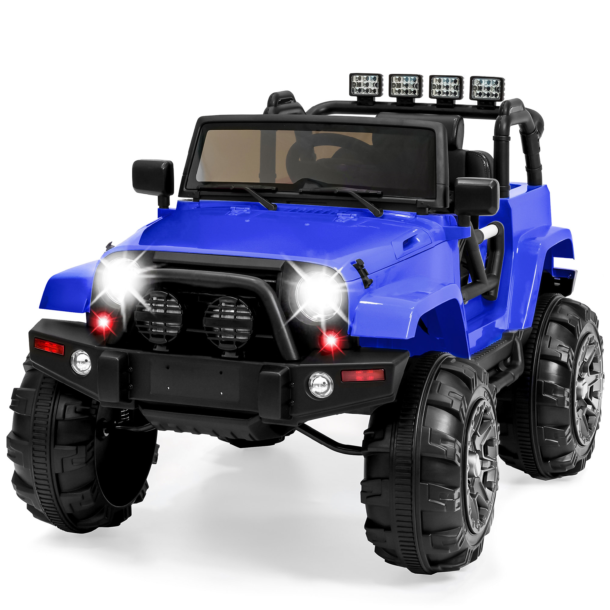 Large Ride On Truck 12V Electric Driving Car Toy For Kids w/ Parental Remote Control, Bluetooth, LED Lights - Blue - Best Choice Products
