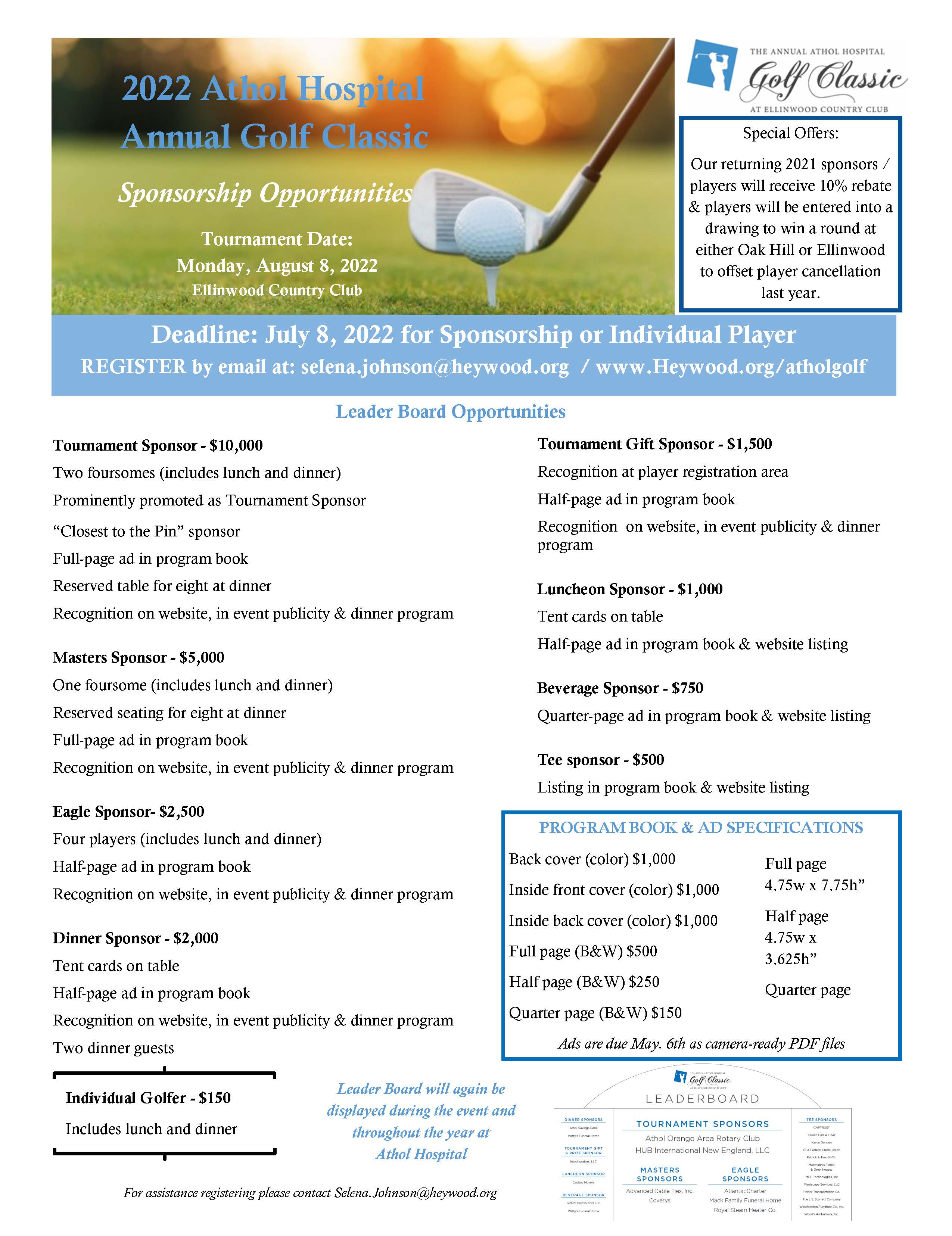 2022 Athol Hospital Sponsorship Opportunities