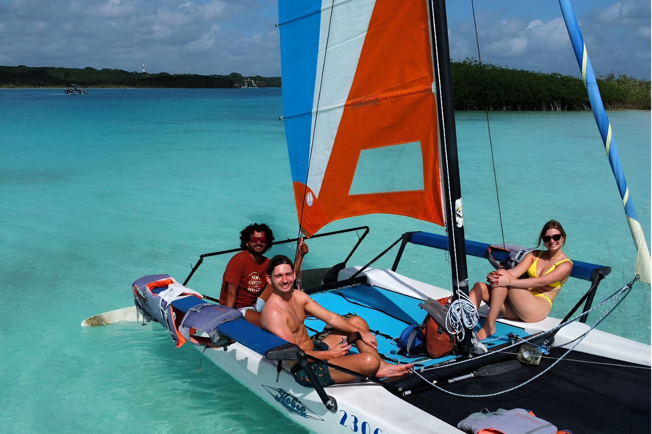 Catamaran Sailing Eco Experience at Bacalar Lagoon.