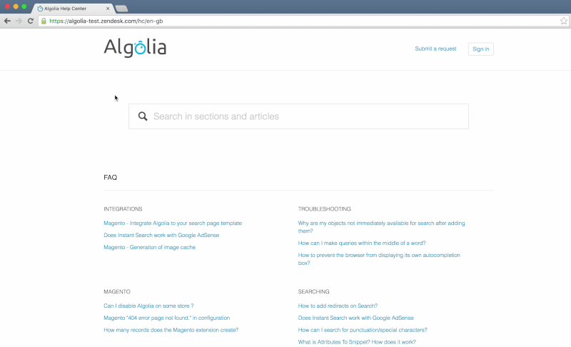 Algolia for Zendesk's autocomplete
