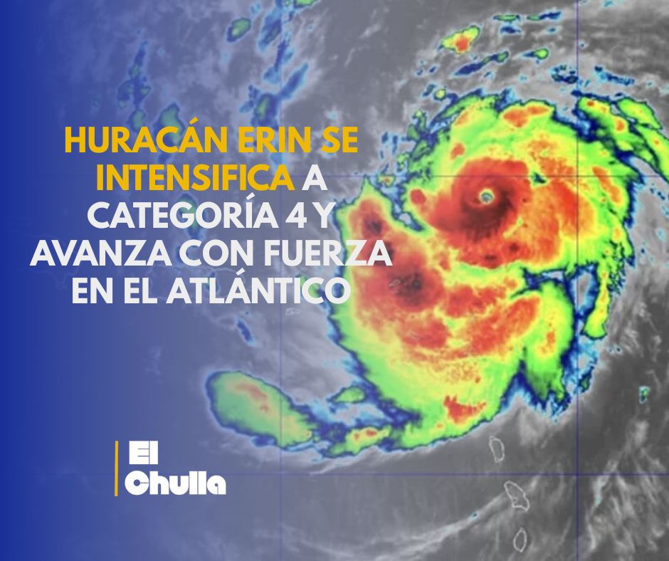 Huracán Erin se intensifica a categoría 4 y avanza con fuerza en el Atlántico