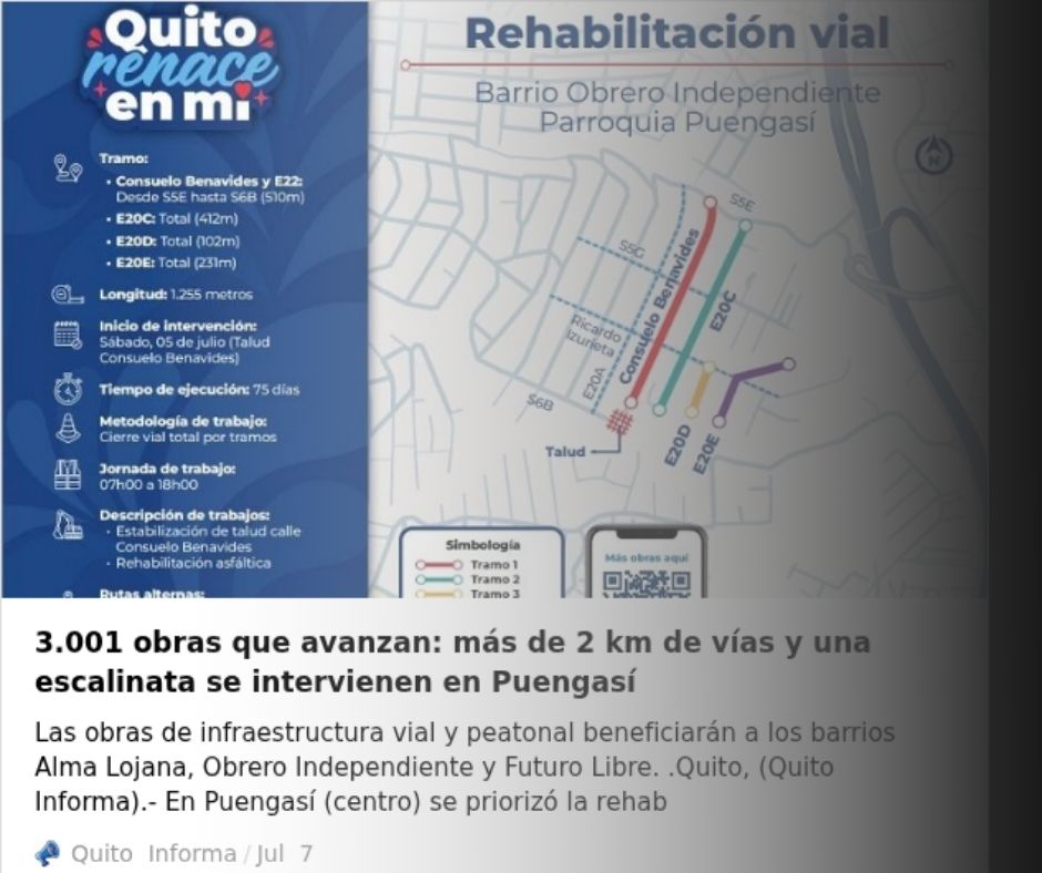 Avanzan obras en Puengasí: más de 2 km de vías y ahora una escalinata