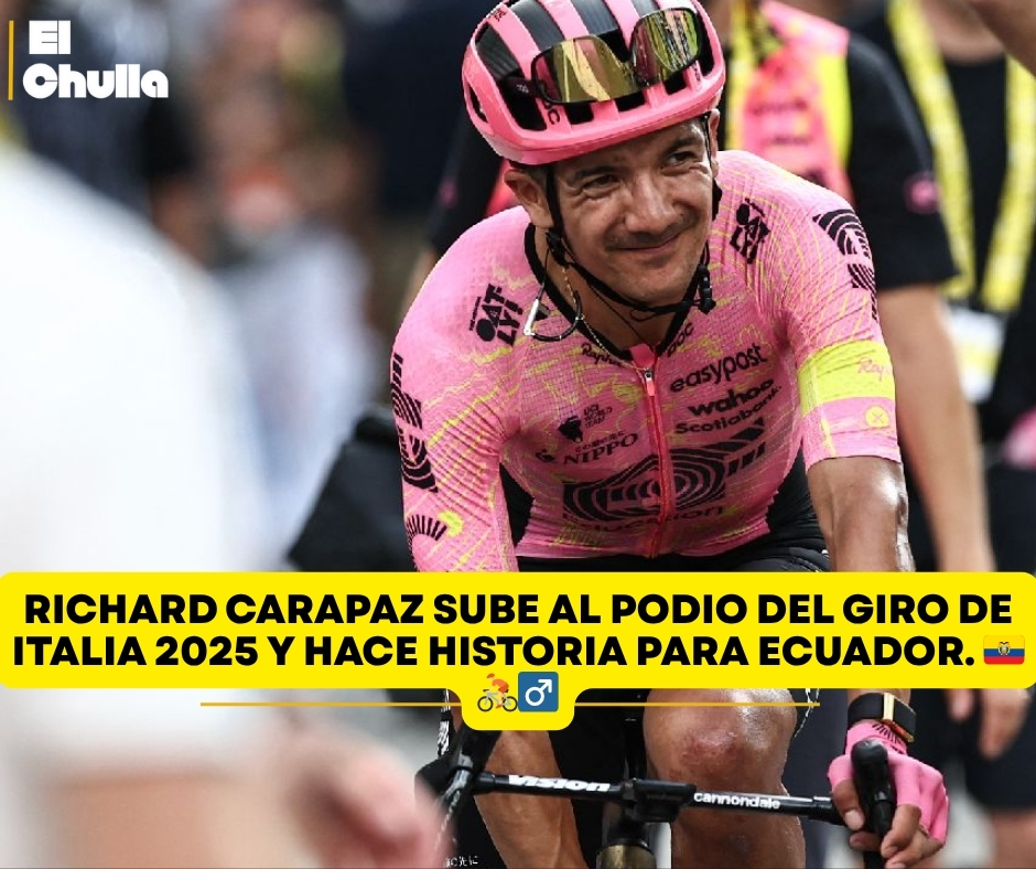 Richard Carapaz conquista el podio del Giro de Italia 2025: termina tercero tras una épica batalla en los Alpes.