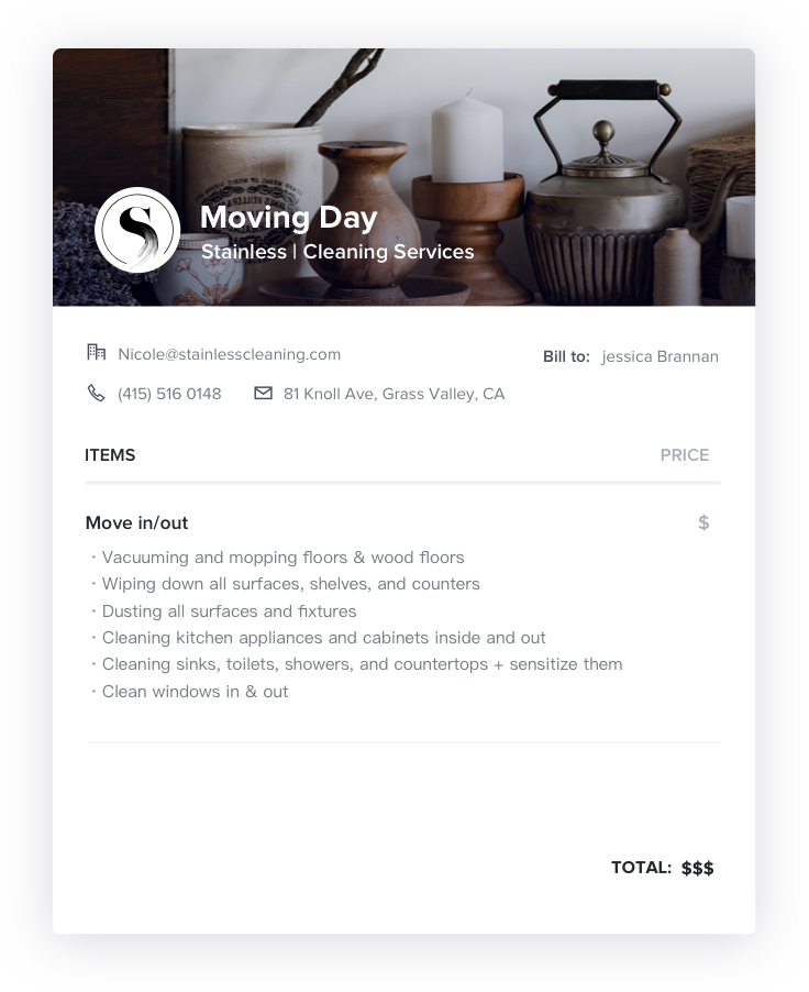 Move-In / Move-Out Cleaning Invoice