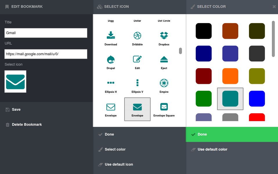 Custom bookmark icons start.me