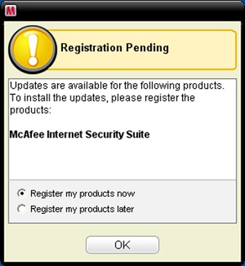 McAfee registration pending