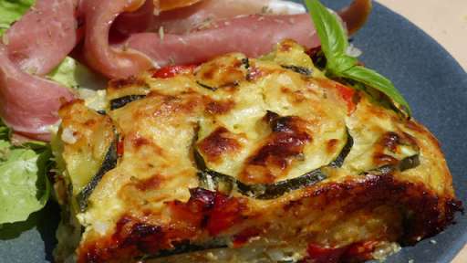 Gratin de courgettes et poivron au riz et basilic