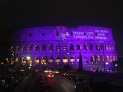 The Roman Colosseum bathed in purple, commemorating International Epilepsy Day 2020