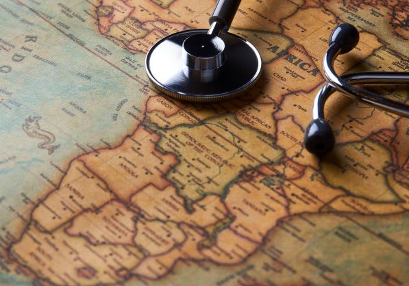 Stethoscope on map of Africa