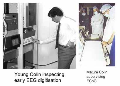 Young Colin inspecting early EEG digitisation - Mature Colin supervising ECoG