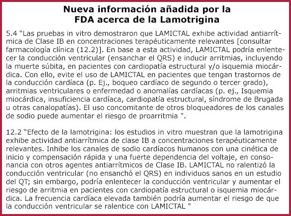 Nueva información añadida por la FDA acerca de la Lamotrigina