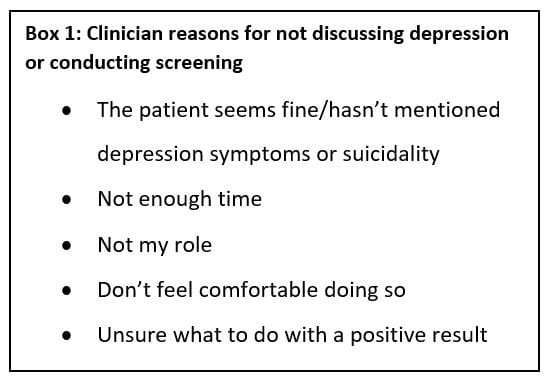 Reasons for not screening for depression