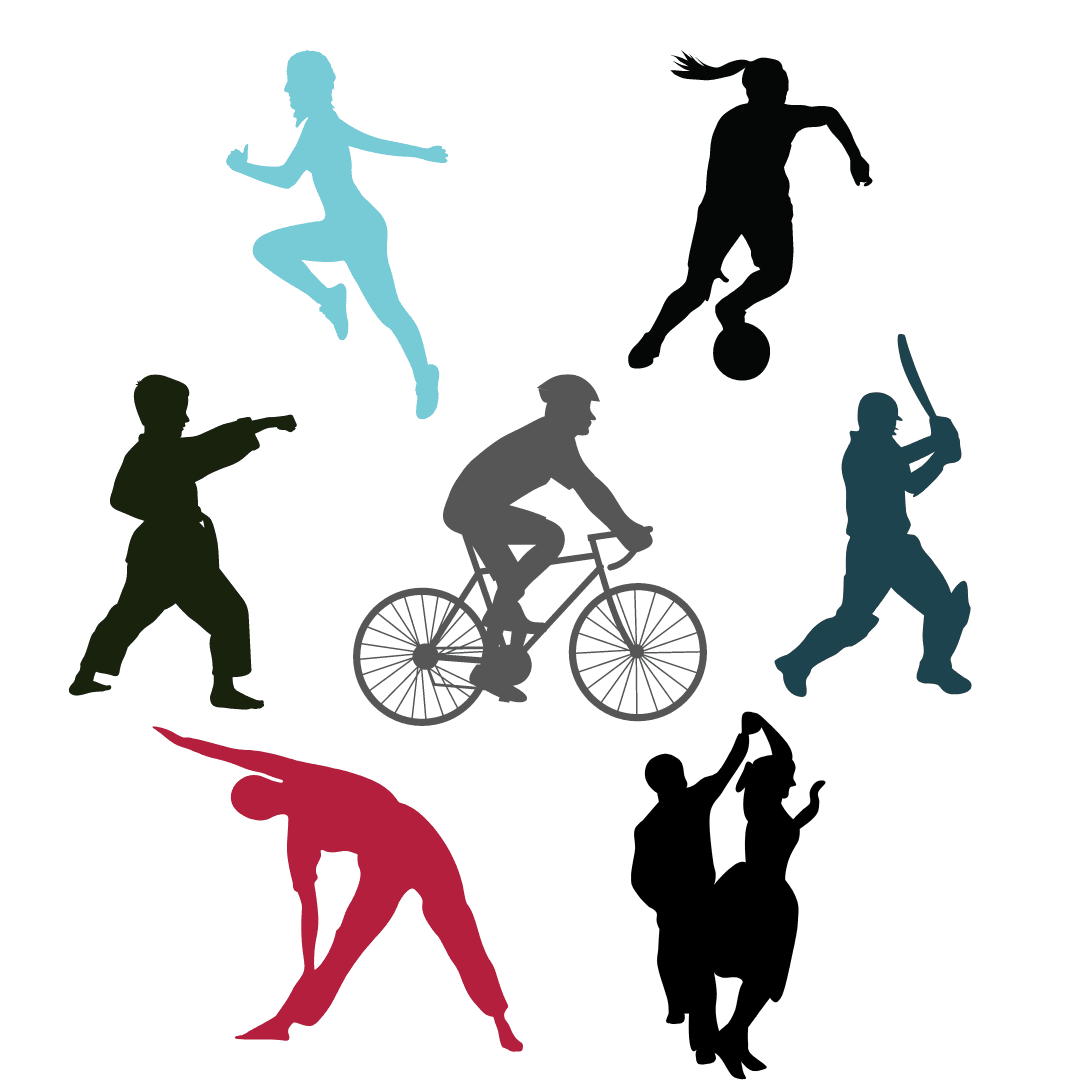 Icons of people playing sports and exercising