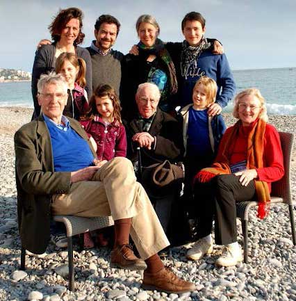 Family portrait with wife Annemarie (far right), daughter-in-law Paula, son-in-law Giovanni, daughter Hermelyn, grandson Paolo (left to right, top row), grandchildren Anna, Elena & Pablo (from left, lower row) & a close friend, in Nice, France, 2012.
(photograph taken by Dr. Meinardi’s son, Floris)