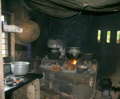 Traditional firewood stove in rural Kerala.