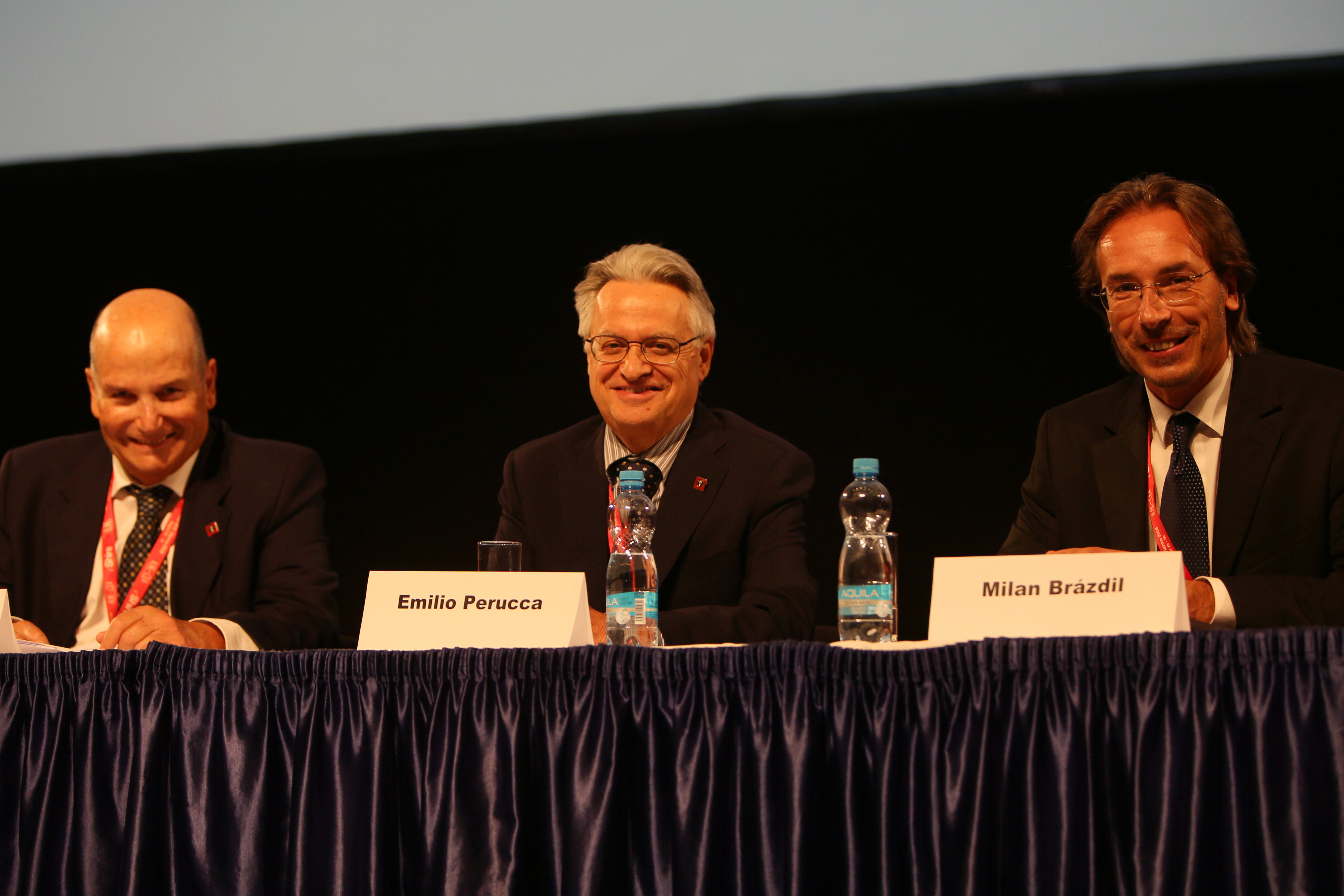 Congress Chairs Meir Bialer and Milan Brázdil flank ILAE President Emilio Perucca