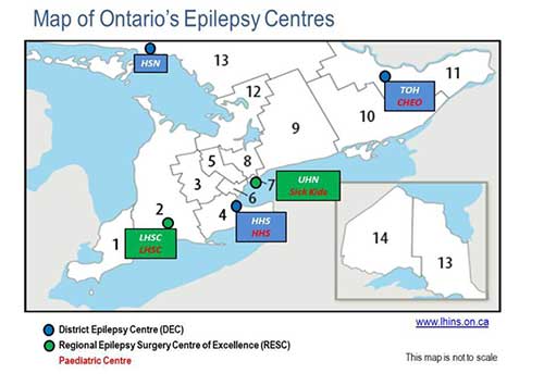 Map of Ontario's Epilepsy Centres