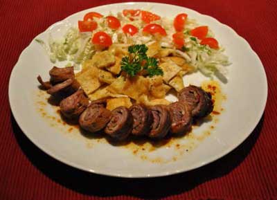 Beef roulade with noodles or pancake