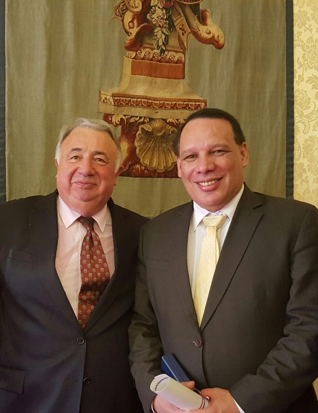 Dr Marco T Medina with Gérard Larcher, President of the French Senate