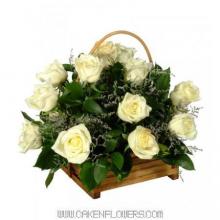 12 White Roses Basket