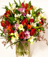 A bright bouquet of tulips, freesia and alstromeeriatega