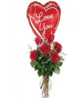 6 Red Roses Flowers And Balloons