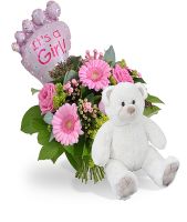 Bouquet Its a girl ballon standard + White teddy